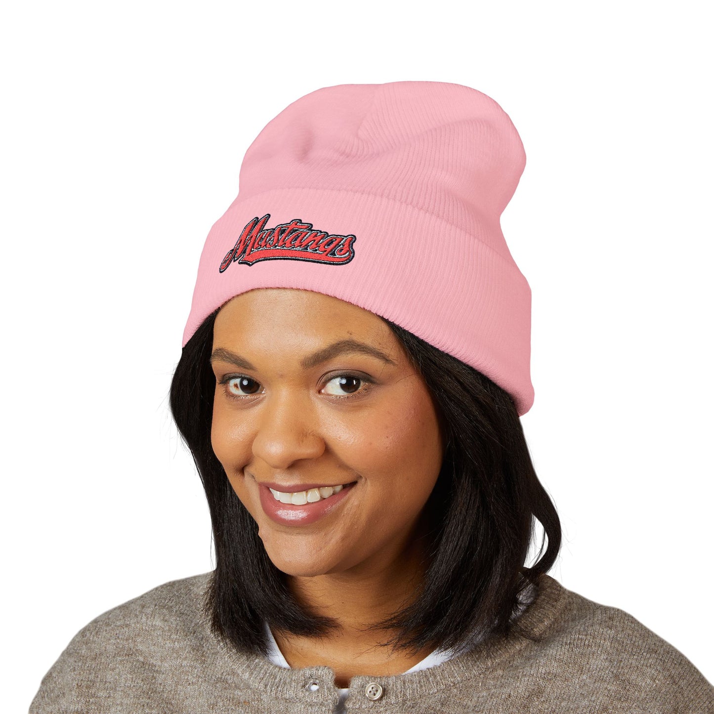 Mustangs Stylish Embroidered Cuffed Beanie, Warm Winter Hat