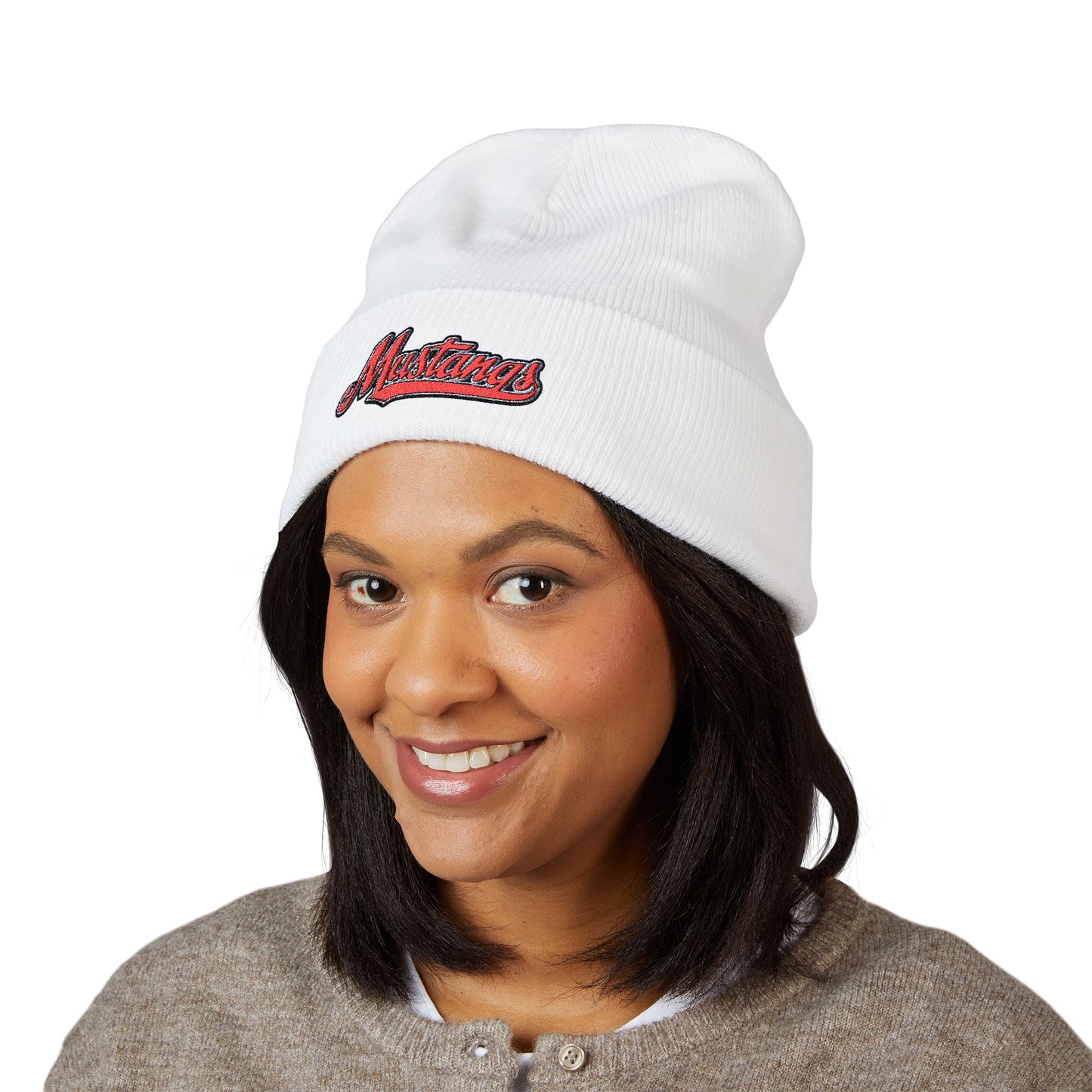 Mustangs Stylish Embroidered Cuffed Beanie, Warm Winter Hat