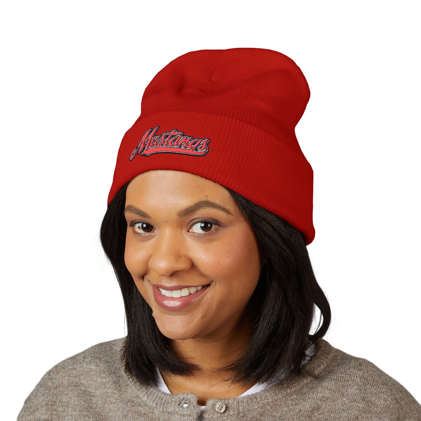 Mustangs Stylish Embroidered Cuffed Beanie, Warm Winter Hat