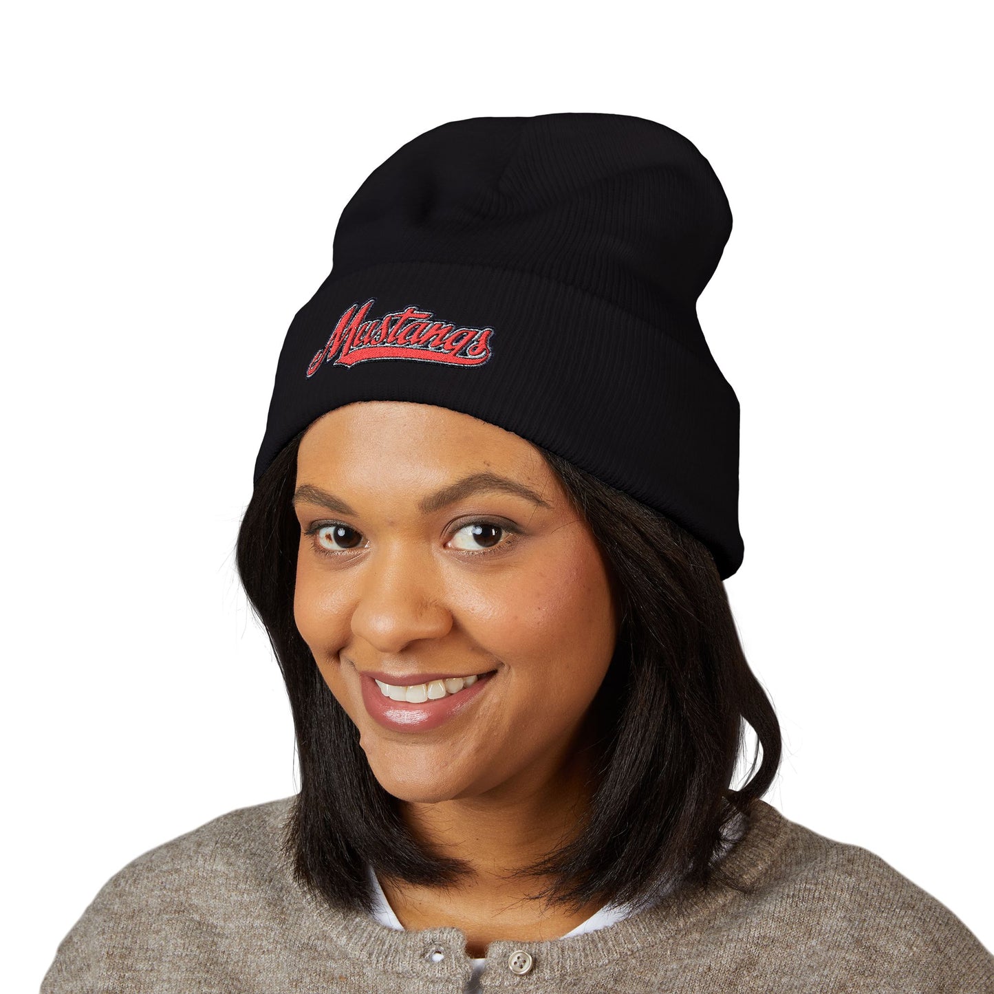 Mustangs Stylish Embroidered Cuffed Beanie, Warm Winter Hat