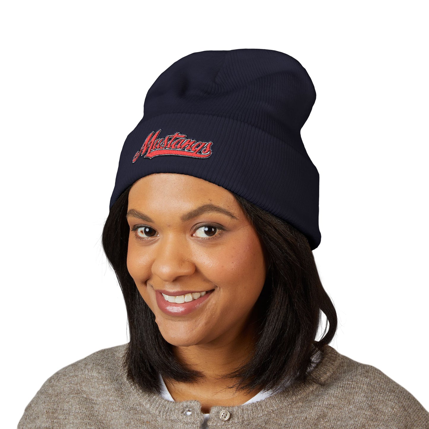 Mustangs Stylish Embroidered Cuffed Beanie, Warm Winter Hat