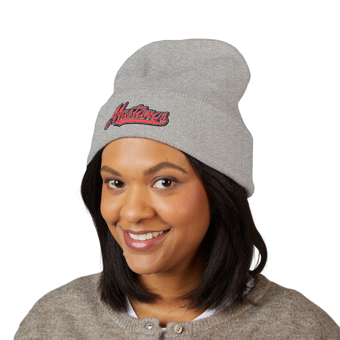 Mustangs Stylish Embroidered Cuffed Beanie, Warm Winter Hat