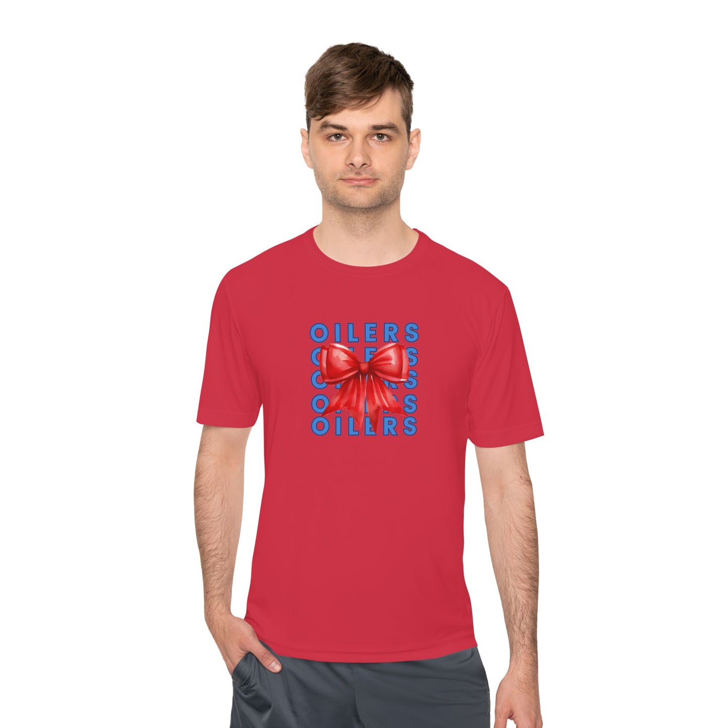 Oilers Bow- Unisex Moisture Wicking Tee (vinyl print)