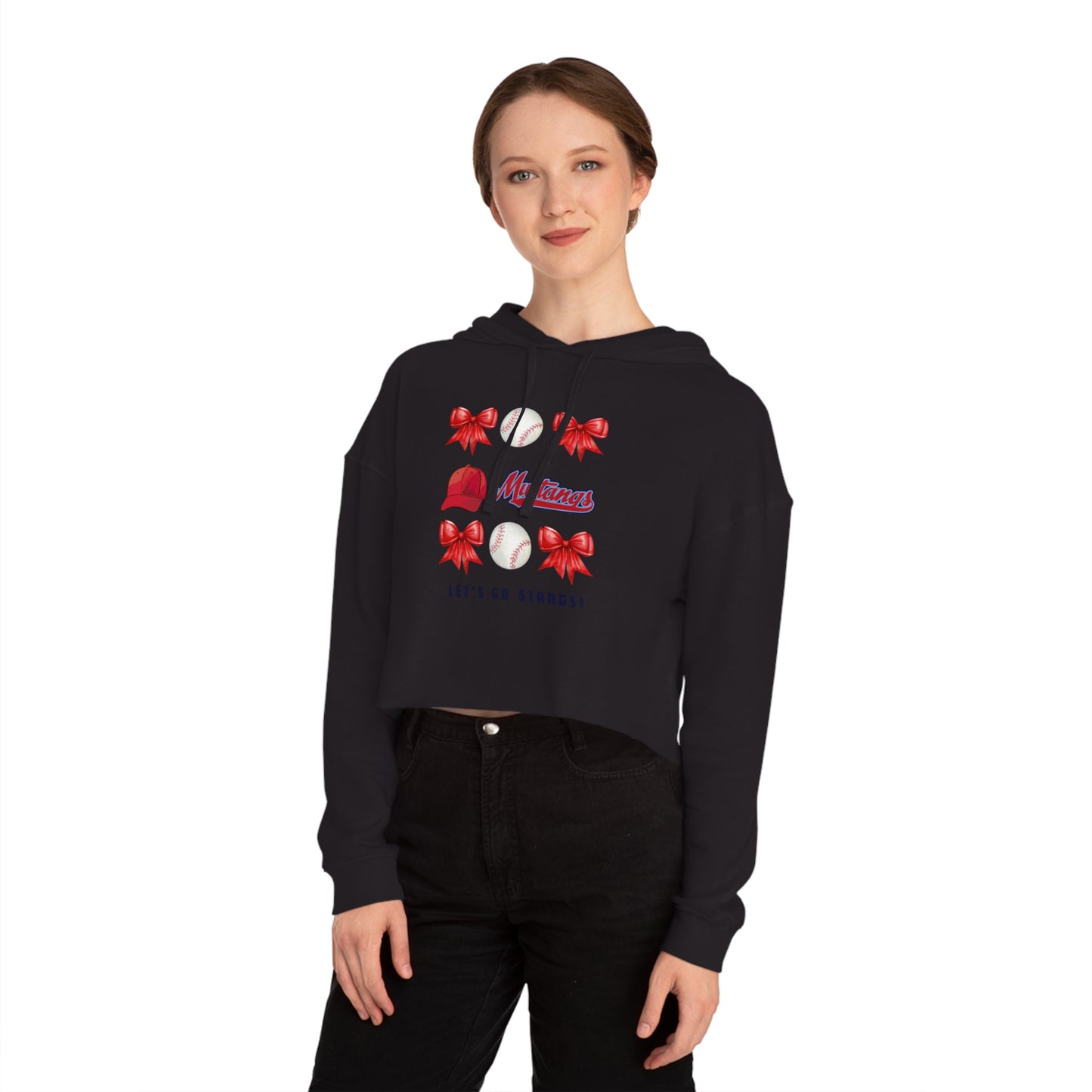 Stangs Bows~Women's Cropped Hooded Sweatshirt
