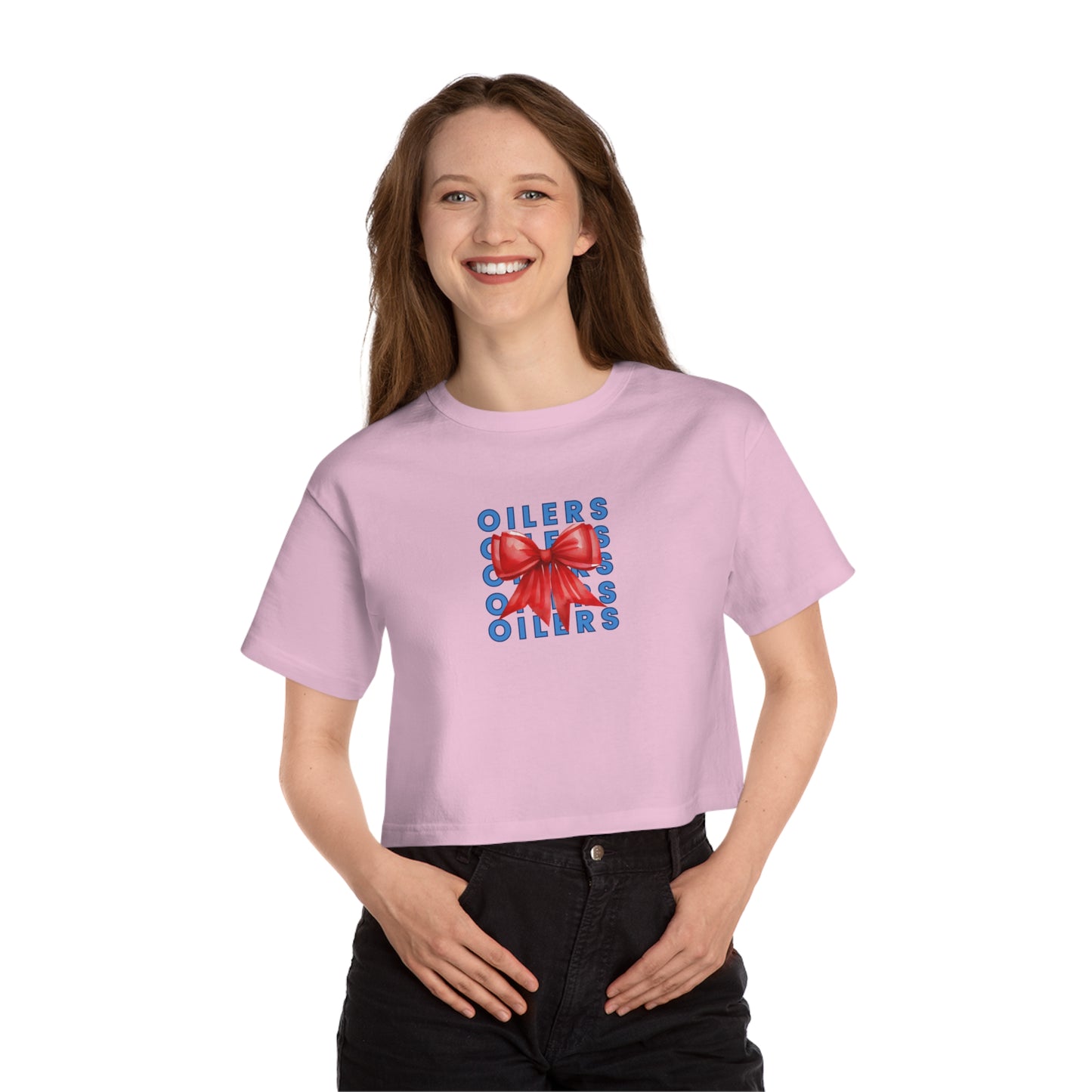 Klein Oilers Cropped Adult T-Shirt with Bow Design