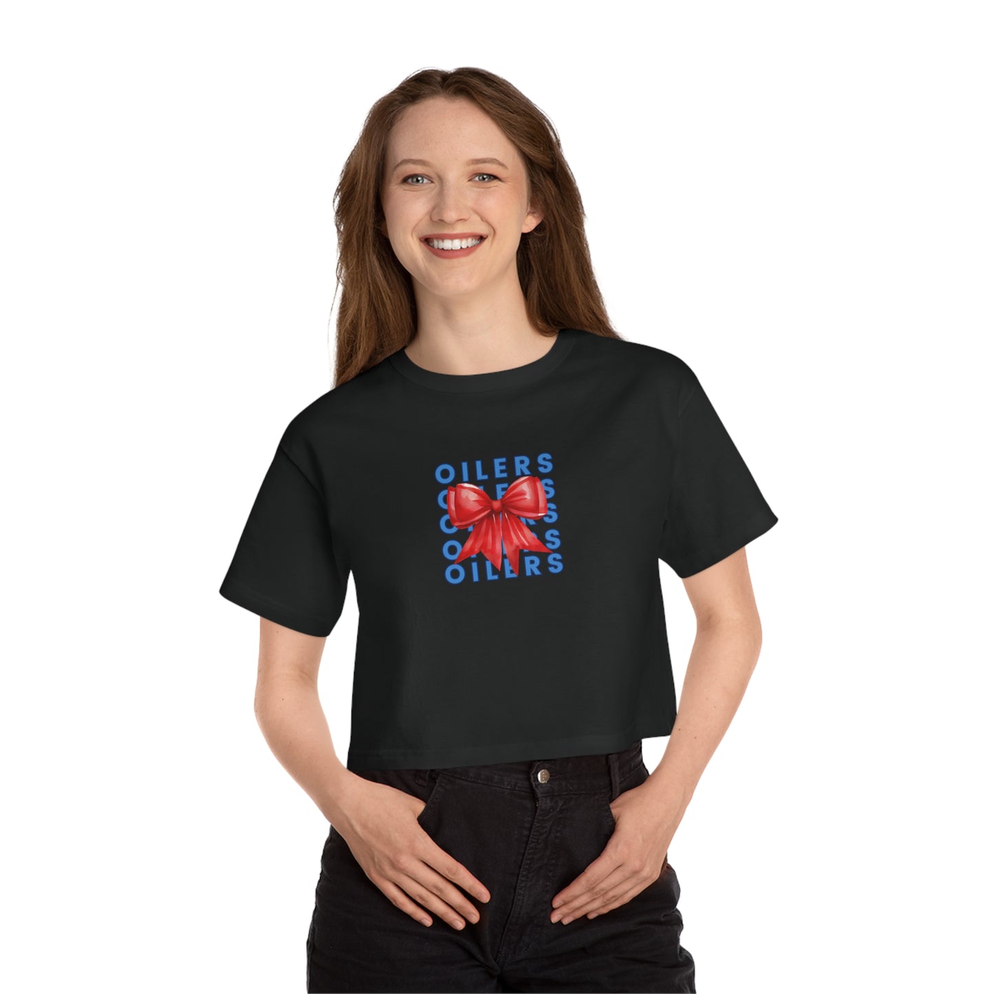 Klein Oilers Cropped Adult T-Shirt with Bow Design