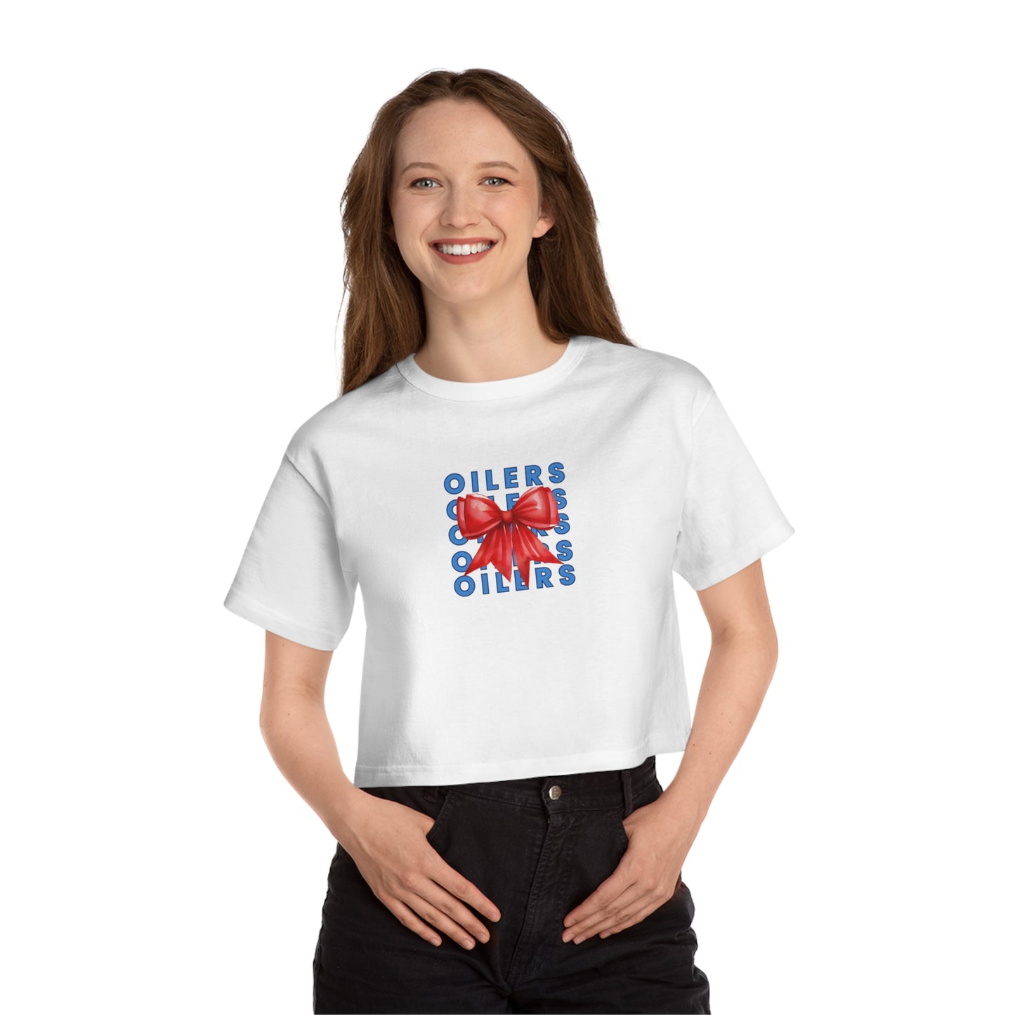 Klein Oilers Cropped Adult T-Shirt with Bow Design
